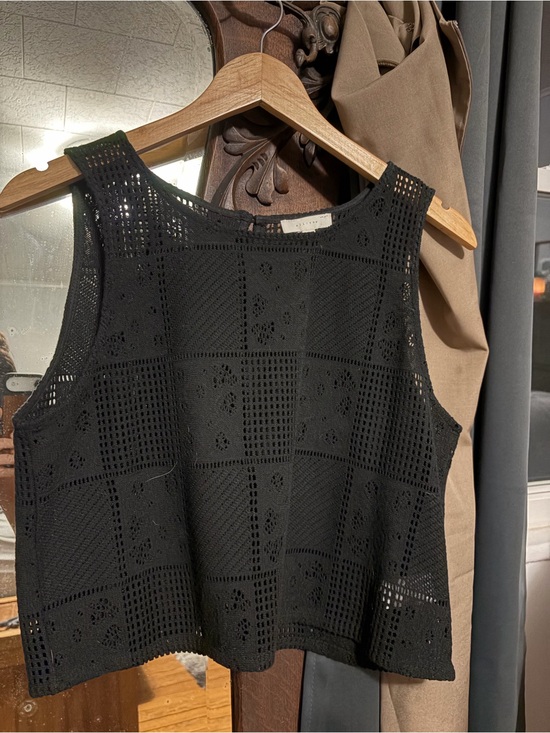 All Row Tops - All Row Black Crochet Tank Top - Lightweight Sleeveless Knit
